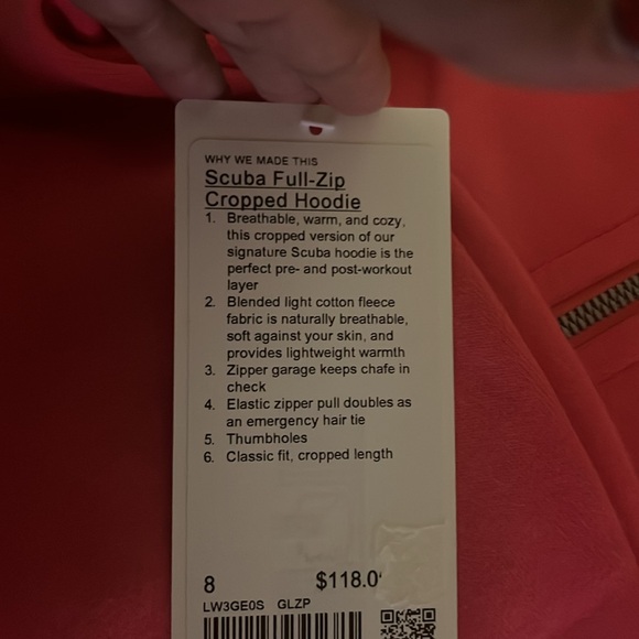 LULULEMON SCUBA OVERSIZED FULL ZIP HOODIE SIZE 8 GLAZE PINK COLOR NWT - Picture 4 of 4